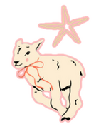 credits a pink lamb approaching
